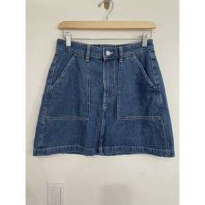 & Denim H&M A-Line Denim Skirt Women's Size 6 Blue Patch Pocket 100%‎ Cotton